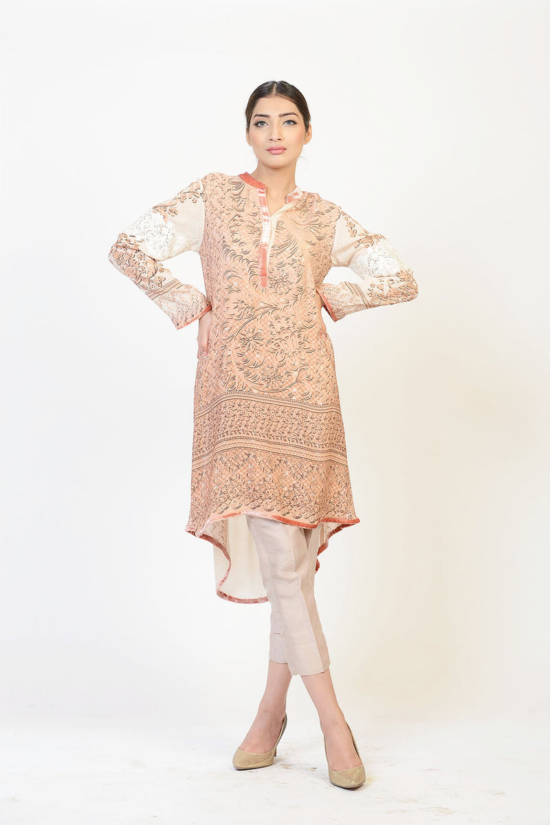Peach Lace-D1 (unstitched)