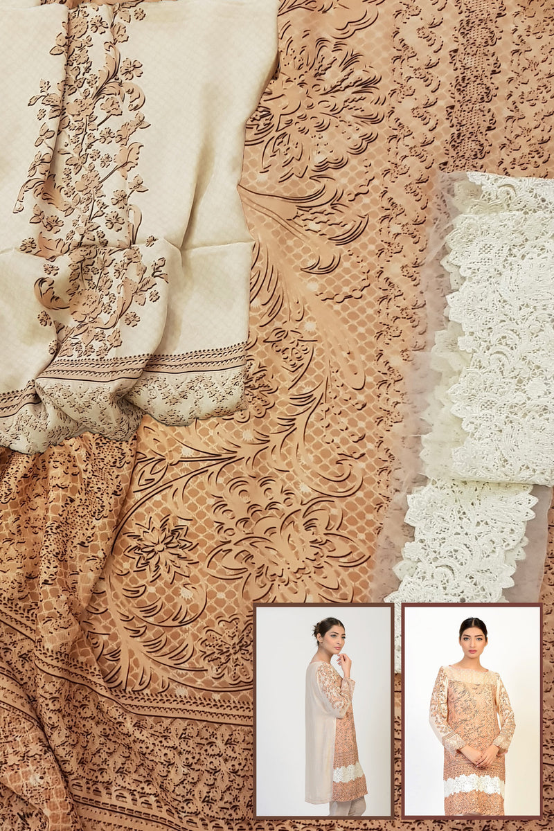 Peach Lace-D1 (unstitched)